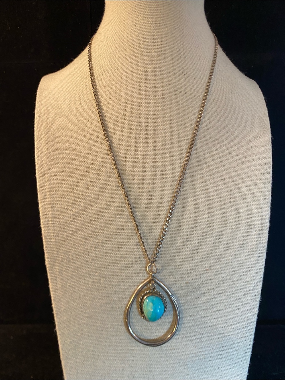 Vintage Sterling Silver Turquoise Pendant Necklace RJL Chain 18”